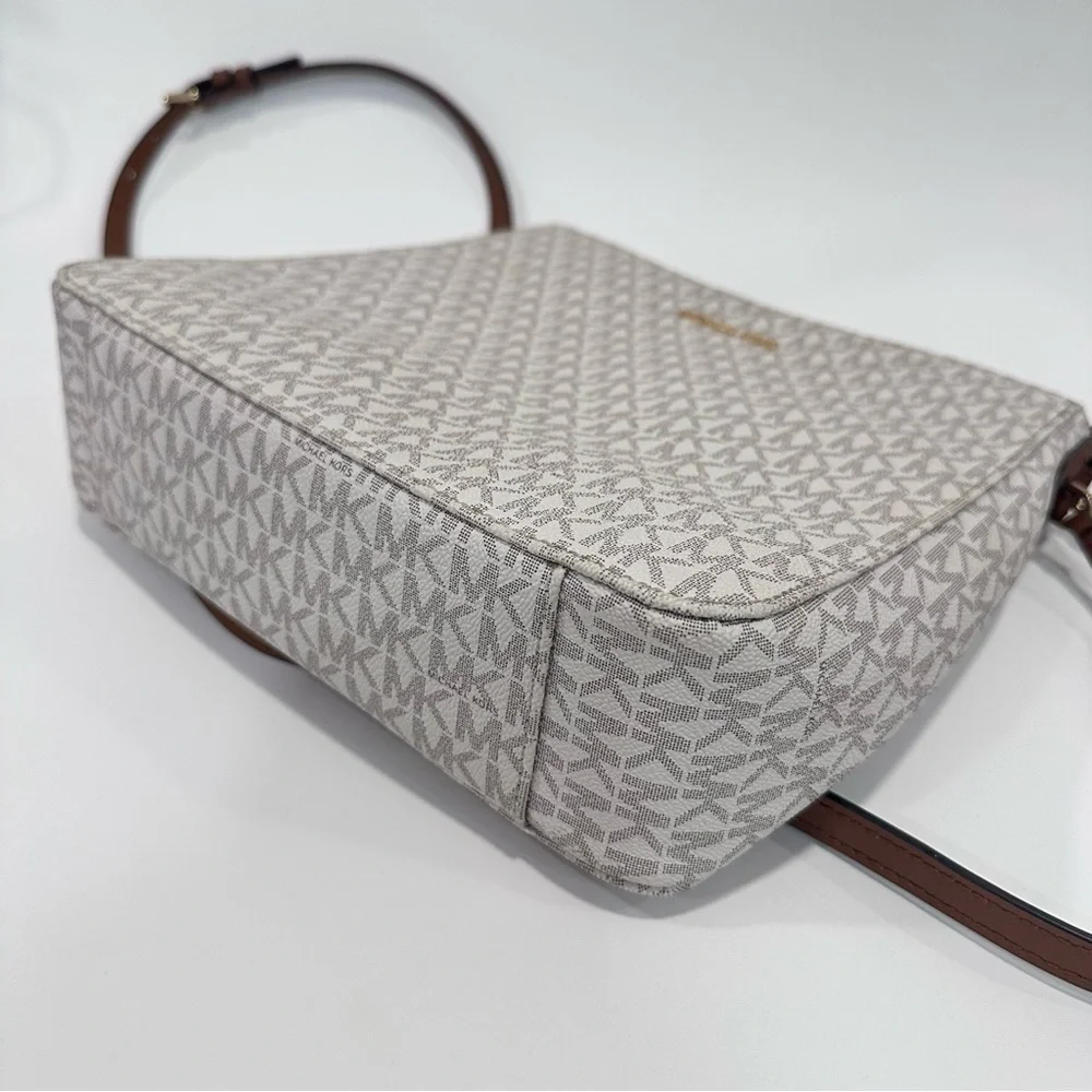 Michael Kors White Logo Crossbody with Brown Strap